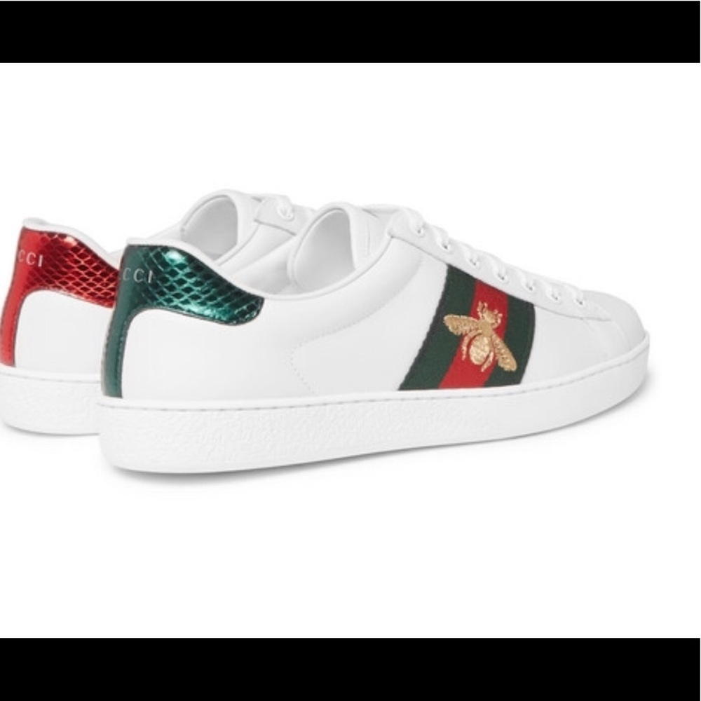 Gucci Ave Watersnake-Trimmed Leather Sneakers